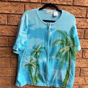 4/$25‎ • Tabi International Palm Tree Cotton Zip Sweater Top